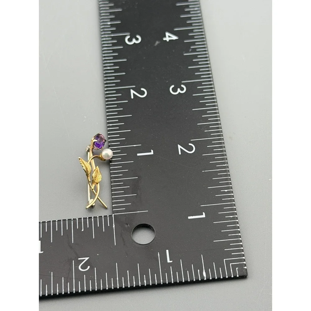 Vintage Floral Brooch Amethyst Freshwater Pearl Gold Filled 1.25
